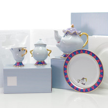 Мультяшный чайный набор «Красавица и Чудовище», чаша для чая Mrs Potts, сахарница, чаша с чипом, кружка, тарелка соусник, чайник, молочный кофе, креативный подарок 2024 - купить недорого
