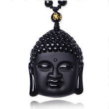 Colgante de amuleto de Buda de la suerte tallado a mano, obsidiana negra Natural, collar de cuentas, WSY9005 2024 - compra barato