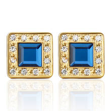 Fashion brand gold Cufflinks Golden Square Blue Crystal man Jewelry Wedding high-grade Cufflinks 2024 - buy cheap