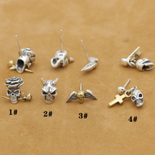 ¡Nuevo! Pendientes de calavera de plata 925 Vintage, pendientes de Hombre esqueleto de plata tailandesa, pendientes de plata auténtica, regalo de joyería 2024 - compra barato