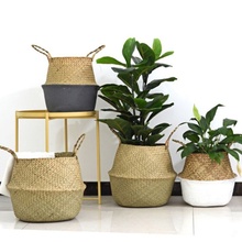 Home Garden Foldable Seagrass Laundry Wickerwork Basket Hanging Flower Pots Rattan Planter Woven Dirty Baskets Storage 2024 - buy cheap