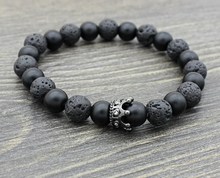 Corona de cobre de 8mm km34, ónice blanco de howlita, Yoga, hilo elástico ajustado, cuentas de lava volcánica negra natural, brazalete de piedra 2024 - compra barato