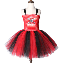 Pirate Cosplay Tutu Dress Tulle Children Party Dress Red Black Skull Tutu Dresses For Girls Kids Halloween Carnival Costume 2-12 2024 - купить недорого