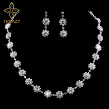 Treazy-joias de casamento femininas, conjunto de joias com flores e cristal de luxo, gargantilha e colar, brincos para casamento 2024 - compre barato
