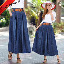 New Autumn Women Skirts Vestido Plus Size Casual Loose Solid Belt Button Pleated Long Jeans Skirt For Women Large Denim Midiskit 2024 - buy cheap