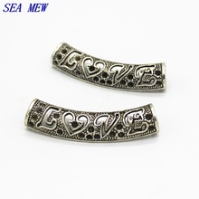 SEA MEW 10 PCS 50mm*12mm Metal Alloy Hollow LOVE Pattern Curved Tube Spacer Beads Connectors Charm For Jewelry Making 2024 - buy cheap