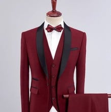 2019 new Burgundy men's dress dinner groomsman lapel tuxedo groom wedding party best men's suit (coat + pants + vest) 2024 - buy cheap