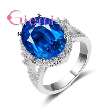 Anel zircão azul grande e brilhante, formato oval 925, prata esterlina, luxo, joias para mulheres, presente de casamento, bague 2024 - compre barato