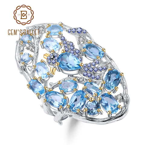 Женское кольцо gemb's BALLET, из стерлингового серебра 925 пробы с натуральным швейцарским синим топазом, 6,12 карат 2022 - купить недорого