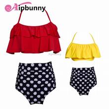 Mujer Parent-Child Halter Ruffle Flouncing High Waist Swimwear Kids Girl Dot Printed Women Bikini Set Beach Suit Swimsuit 2019 2024 - buy cheap
