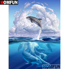 HOMFUN 5D DIY Алмазная картина полностью квадратная/круглая дрель "животное Дельфин" 3D вышивка крестиком подарок домашний декор A02324 2024 - купить недорого