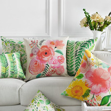Decorative Cushion Covers Cotton Linen  Floral Garden Green Leaves Pillow Cover Home Decorative Pillow Case 45x45cm/30x50cm 2024 - buy cheap