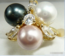 Free shipping@@@@@   Black White Pink South Sea Shell Pearl 18KGP Crystal Ring Size: 6.7.8.9 2024 - buy cheap