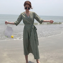 Vintage lattice Boho Dress Women Sexy Maxi Beach Summer Dress Vestidos Short Sleeve Sash Split Retro  Dress 2024 - buy cheap