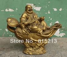 bi00279 13" Chinese Bronze Happy Laugh Maitreya Buddha Hold Fan YuanBao On Ruyi States 2024 - buy cheap