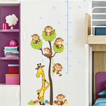 Милая обезьянка Жираф дерево измерение высоты настенные наклейки для спальни домашний декор мультфильм Животные диаграмма роста настенные наклейки ПВХ росписи искусства 2024 - купить недорого