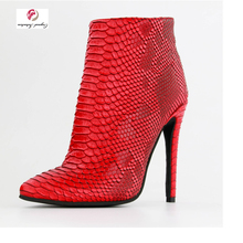 Оригинальное намерение супер стильные остроносые красные ботинки пикантная обувь на тонком высоком каблуке Женские осенние ботильоны женская обувь, американские Размеры от 5 до 15 лет 2024 - купить недорого