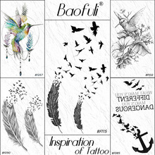 BAOFULI-tatuajes de plumas de pájaros voladores, pegatina temporal para tatuajes, arte corporal, brazo, espalda, negro, Sexy, pasta de tatuajes impermeable 2024 - compra barato