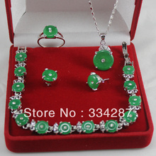 New Listed !Free Shipping "GOOD LUCK" Dark green Jades Necklace Bracelet Earring Jewelry Set 2024 - buy cheap