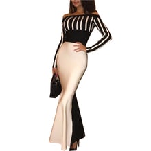 2019 Spring Elegant Stripe Off Shoulder Slash Neck Long Dress Women Bodycon Party Maxi Dress Long Sleeve Vestidos 2024 - buy cheap