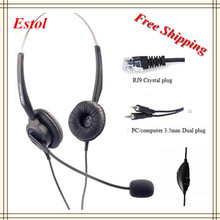 Free shipping 3.5mm dual plugs compluter headset volume adjustable mute key call center earphone headphone binaural double ears 2024 - buy cheap