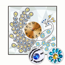 Bordado de diamantes 5d Diy, mosaico de diamantes, Forma especial, reloj de pared creativo, pavo real, pintura de diamantes, punto de cruz, 3d 2024 - compra barato