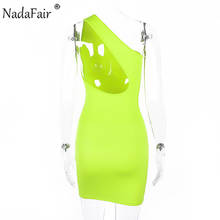 Nadafair неоново-зеленое сексуальное облегающее платье на одно плечо, летнее женское платье с вырезом на спине, мини Клубное платье для вечеринки 2024 - купить недорого