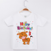 Ropa de cumpleaños para niñas, Camiseta con estampado de vaca de dibujos animados para niños, ropa de algodón para niños, camisetas de fiesta 2024 - compra barato