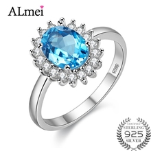 Almei 1ct Blue Gemstone Rings for Women Topa 925 Sterling Silver Fine Jewelry Natural Stones Ring Jewelry with Box 40%FJ089 2024 - buy cheap