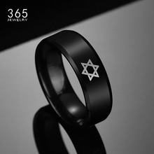 8MM Wide Titanium Steel Engraved Star Logo Simple Ring Black Color Charm Men Signet Ring Drop Shipping 2024 - buy cheap