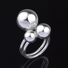 Anel de prata com três contas, banhado a prata, para mulheres, anel feminino, aneis de prata, bijuterias, presente 2024 - compre barato