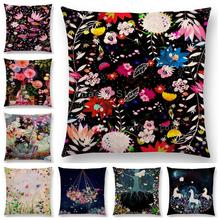 Aurora Horse Flowers Leaf Sofa Throw Pillow Case Tree Floral Garden Magical Dream Fantasy Night Fox Deer Unicorn Cushion Cover 2024 - buy cheap