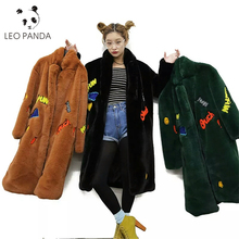 Winter Women Cotton Jacket High imitation Fur Thick Long Parka Embroidered Badge Plush Outerwear Women Wool Coat Cardigan C 183 2024 - buy cheap