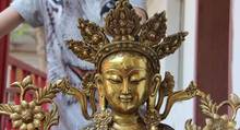 Тибетская бронзовая медная позолота Кван-Инь буддизм статуя Зеленая Тара Гуаньинь Бодхисаттва 2024 - купить недорого