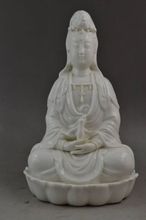 8.26 "Exquisite Chinese Dehua White Porcelain Kwan-yin Sitting on Lotus Buddha Statue 2024 - buy cheap