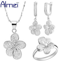 Almei Fashion Flower Wedding Jewelry Sets for Women Bridals Lady Jewellery Silver Accessories Crystal Earrings Necklace Set T105 2024 - buy cheap