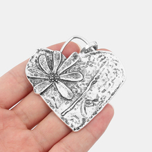 2PCS Large Hammered Carved Flower Daisy Flower Heart Charms Pendants for Necklace Making Jewelry Findings 67x66mm 2024 - buy cheap