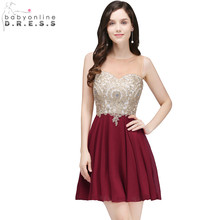 Vestido de Festa Curto Elegant Burgundy Lace Short Prom Dresses  Cheap Appliques Chiffon Mini Evening Party Dress 2024 - buy cheap