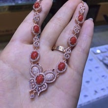 Collar con colgante de Gema Natural para niña y mujer, collar de Coral rojo, mariposa elegante, joyería fina para fiesta de lujo 2024 - compra barato