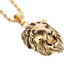 XMAS Holiday Gifts Jewelry Vintage Gold Stainless Steel Gothic Biker Lion Head Pendant Necklace 24" Twist Rope Chain 2024 - buy cheap