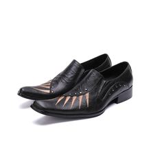 Zapatos de vestir con punta en pico para hombre, marca social italiano de mocasines de cuero, color negro 2024 - compra barato