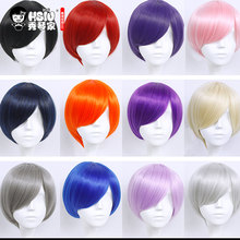 HSIU 30cm short Wig Black white purple blue red yellow high temperature fiber Synthetic Wigs Costume Party Cosplay Wig  20 color 2024 - buy cheap