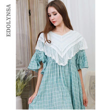 Victorian Plaid Night Dress Women Autumn Sleepwear Cotton Long Nightgown Lace Ruffle Home Dress Princess Style Sleep Shirt T318 2024 - buy cheap