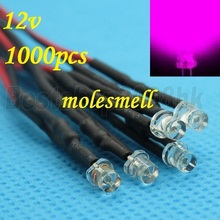 1000pcs 3mm 12v Flat Top Pink LED Lamp Light Set Pre-Wired 3mm 12V DC Wired 3mm big/wide angle Pink 12v led 2024 - buy cheap