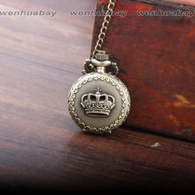 Dropshipping  Antique Bronze Royal Imperial Crown Small Pocket Watch Pendant Necklace Men Lady Women Best Gifts P29-1 2024 - buy cheap