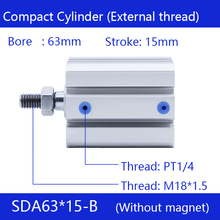 SDA63 * 15-B 63mm diámetro 15mm carrera rosca externa cilindros de aire compactos cilindro neumático de doble acción 2024 - compra barato