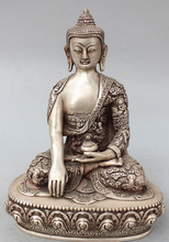 9" Chinese Tibet Buddhism Silver Shakyamuni Sakyamuni Buddha Bowl Arhat Statue R0709 2024 - buy cheap