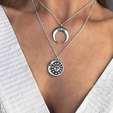 Ethnic Vintage Style Double Layer Sun Moon Pendant Necklaces Women Bohemian Chains Clavicle Necklace Jewelry Kolye YN64 2024 - buy cheap
