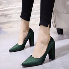 Zapatos de tacón alto de 9CM para mujer, calzado de ante con boca baja, a la moda, de tacón alto cómodo, de color sólido, novedad de otoño, 2021 2024 - compra barato