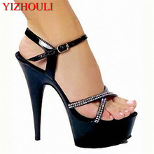 High sexy sequins cross vamp 15 cm stiletto sandals, model party stage using sandals 2024 - buy cheap